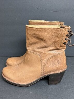 Frye Ankle Boots Womens Carmen Tan Leather Heeled Pull On Booties 9B